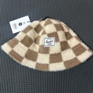 Herschel Fuzzy Checkered Hat in Cream and Brown